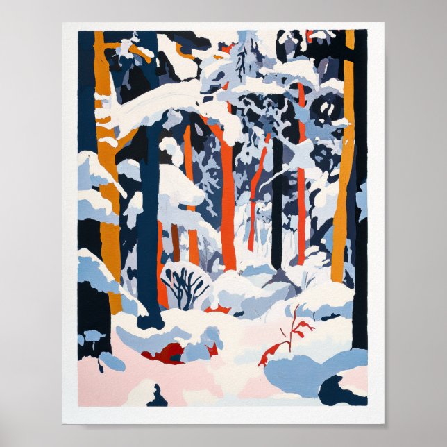 Vibrant Snowy Forest Winter Scene Poster Wall Art (Framsidan)