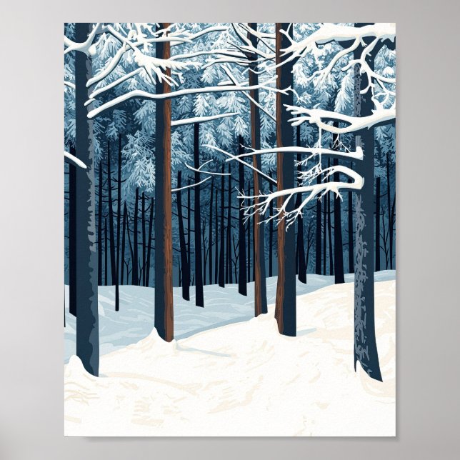 Vibrant Snowy Forest Winter Scene Poster Wall Art (Framsidan)