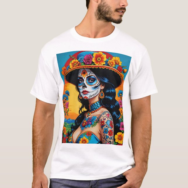 Vibrant socker Skull Art T Shirt Retro Aesthetic (Framsida)