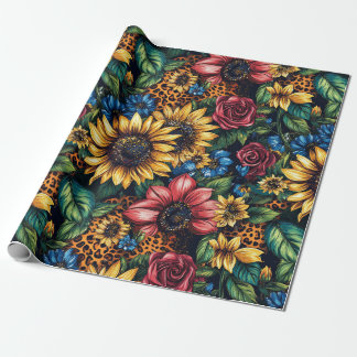 Vibrant solblommor, Ro och leopard Skriv ut Glitte Presentpapper