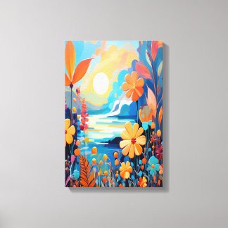 Vibrant solnedgång Blommigt liggande natur Canvastryck