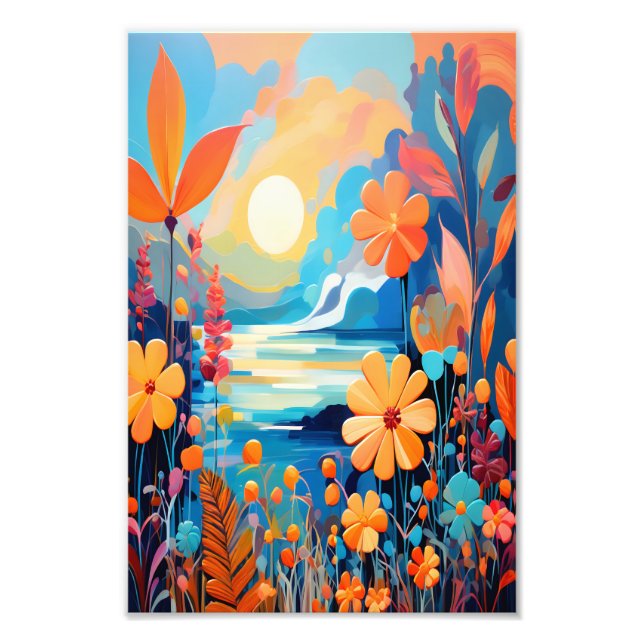 Vibrant solnedgång Blommigt liggande natur Fototryck (Framsidan)