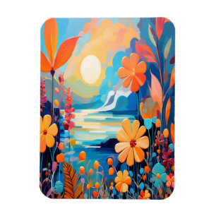 Vibrant solnedgång Blommigt liggande natur Magnet