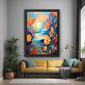 Vibrant solnedgång Blommigt liggande natur Poster