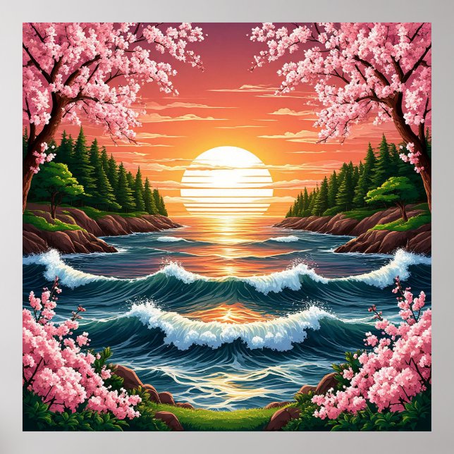 Vibrant solnedgång över Vinkara oceanen Poster (Framsidan)