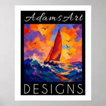 Vibrant Solnedgång Segelbåt Hav Impressionist
