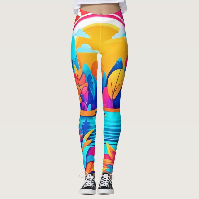 Vibrant Soluppgång liggande Leggings (Framsida)