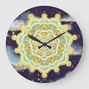 Vibrant sommarmandala mörk nattetid stor klocka