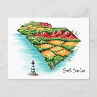 Vibrant South Carolina Karta Art Helg Vykort