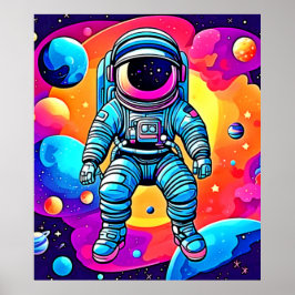 Vibrant Space Tecknad Art: Astronaut Dreams Poster