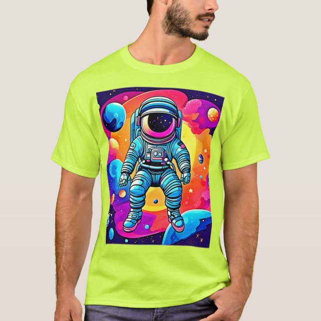 Vibrant Space Tecknad Art: Astronaut Dreams T Shirt (Framsida)