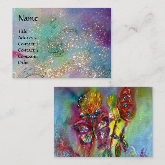 VIBRANT SPARKLING BUTTERFLIES IN BLUE,Teal Visitkort (Fram/baksida)