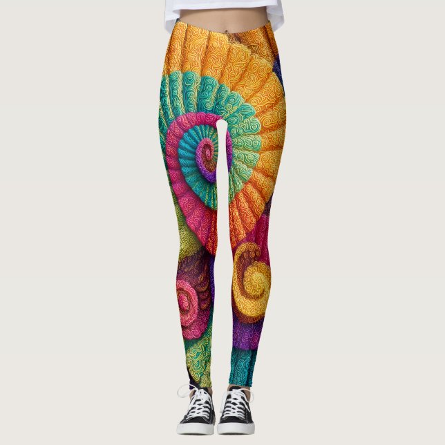 Vibrant Spiral Abstrakt Mönster Leggings (Framsida)