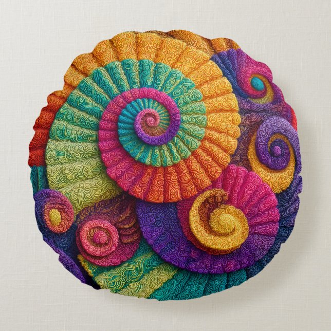 Vibrant Spiral Abstrakt Mönster Rund Kudde (Framsidan)