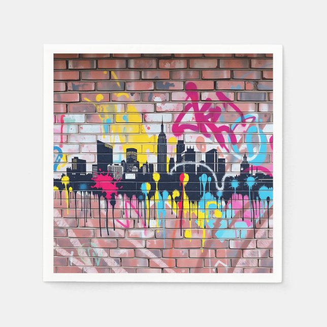 Vibrant Spray-Payed City Skyline Pappersservett (Framsidan)