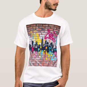 Vibrant Spray-Payed City Skyline T Shirt