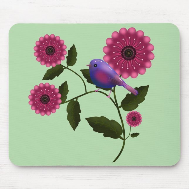 Vibrant Spring Floral with Cute Purple Bird Art Musmatta (Framsidan)