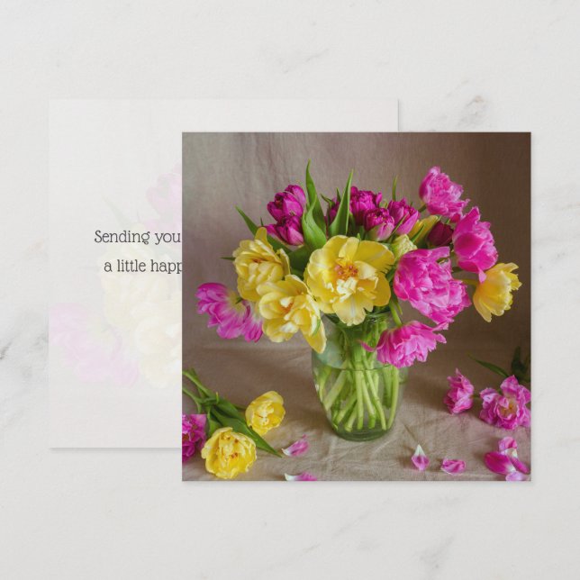 Vibrant spring tulips, greeting kort (Fram/baksida)