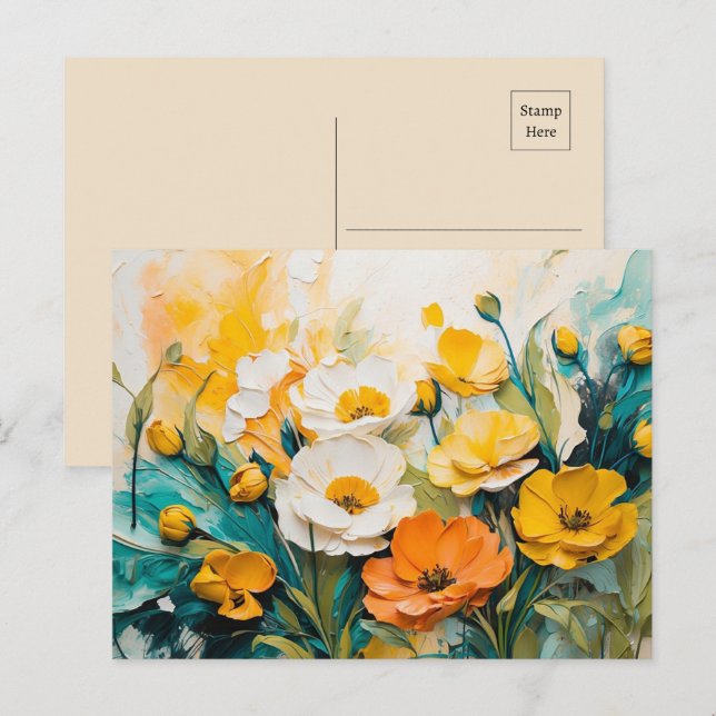 Vibrant Springtime Blommars Oil Acrylic Vykort (Fram/baksida)