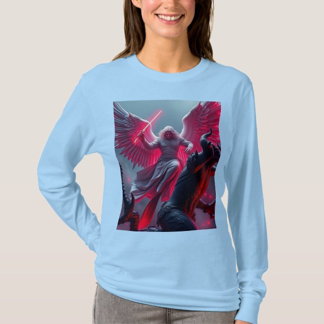 Vibrant St Michael Archangel Långärmad Womens T T Shirt (Framsida)