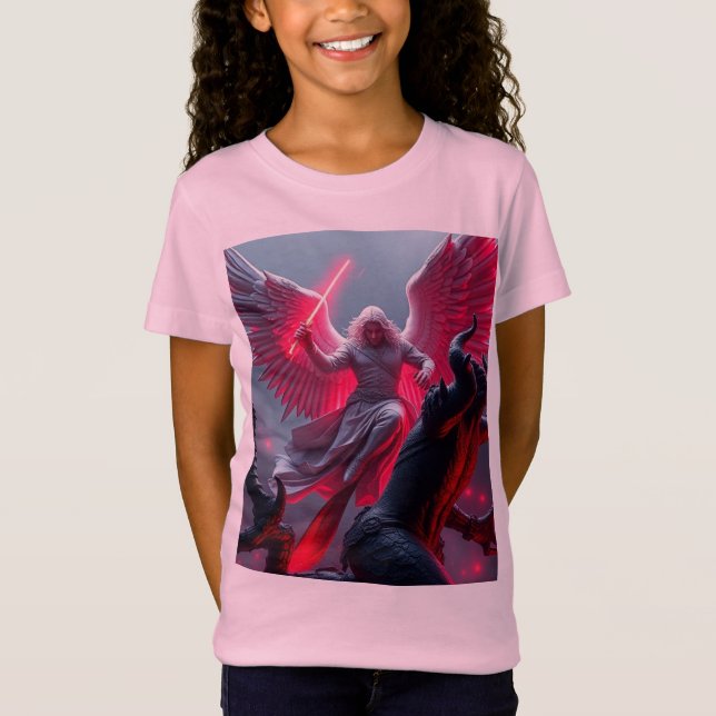 Vibrant St Michael the Archangel Girl's Tee (Framsida)