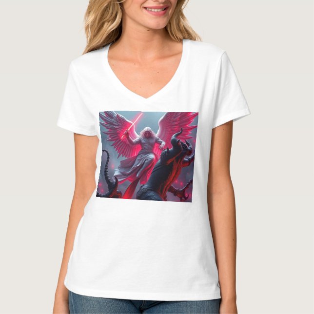 Vibrant St Michael the Archangel Women's Vnacke Te T Shirt (Framsida)