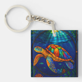 Vibrant Stained Glass Sea Turtle Ocean Design
