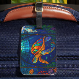Vibrant Stained Glass Sea Turtle Ocean Design Bagagebricka