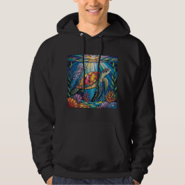 Vibrant Stained Glass Sea Turtle Ocean Design Hoodie