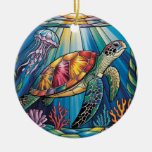 Vibrant Stained Glass Sea Turtle Ocean Design