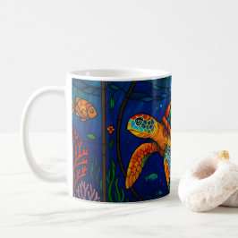 Vibrant Stained Glass Sea Turtle Ocean Design Kaffemugg