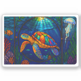 Vibrant Stained Glass Sea Turtle Ocean Design Klistermärken