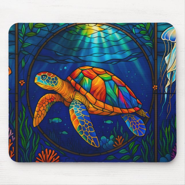 Vibrant Stained Glass Sea Turtle Ocean Design Musmatta (Framsidan)