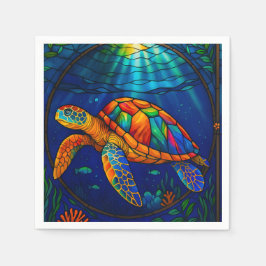Vibrant Stained Glass Sea Turtle Ocean Design Pappersservett