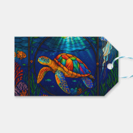 Vibrant Stained Glass Sea Turtle Ocean Design Presentetikett