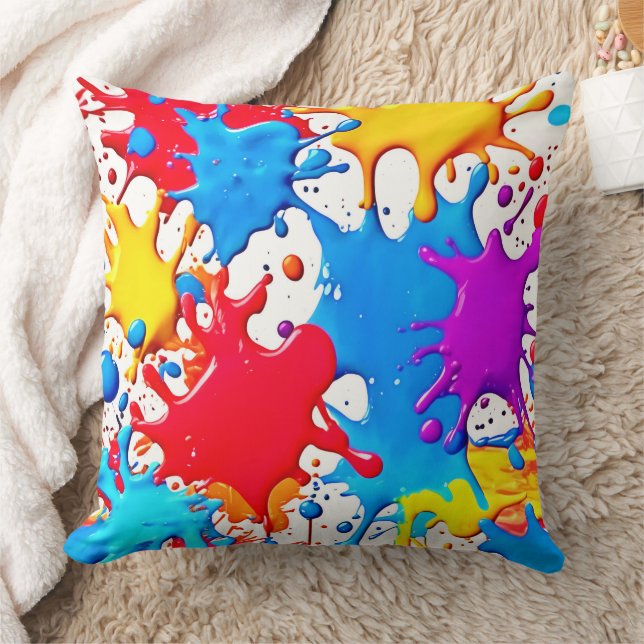 Vibrant Stänk i Neon Färg Kudde (Filt)