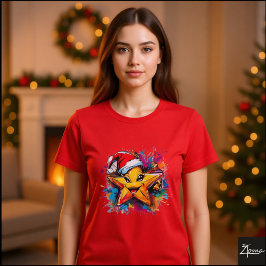 Vibrant Star Santa Hat Paint Splatter T Shirt