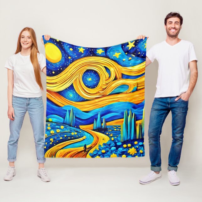 Vibrant Starry Artwork Fleecefilt (På plats)