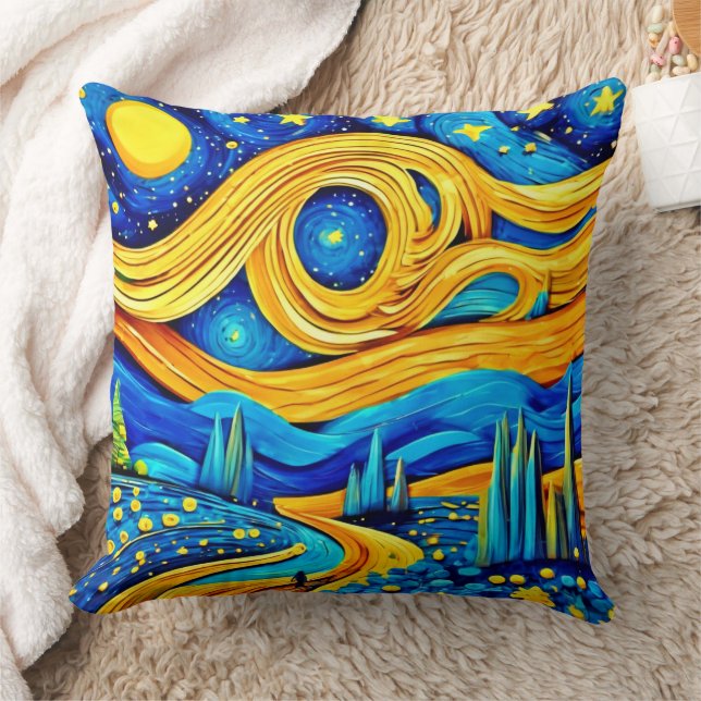 Vibrant Starry Artwork Kudde (Filt)