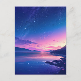 Vibrant Starry Night Coastal Sunset Vykort
