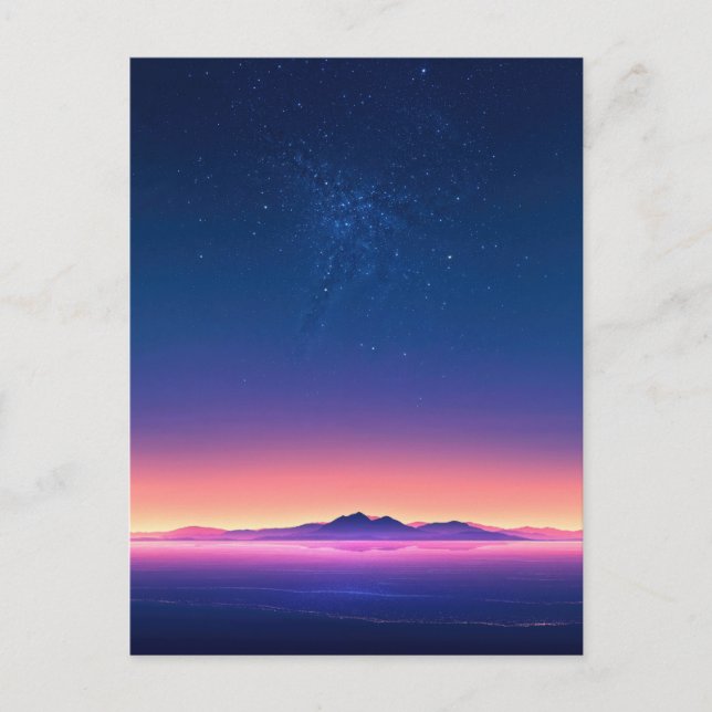 Vibrant Starry Night Mountain Horizon Vykort (Framsida)