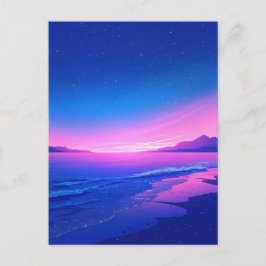 Vibrant Starry Night Pink Beach Vykort