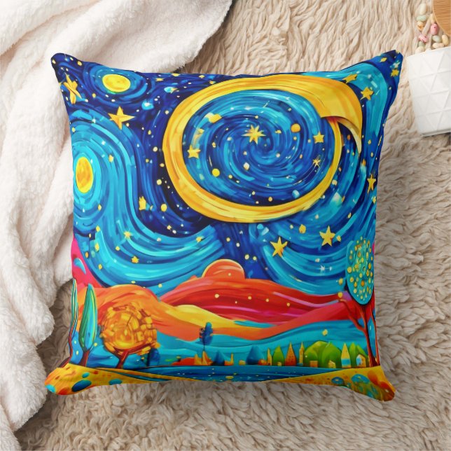Vibrant Starry Night Stil Art Kudde (Filt)