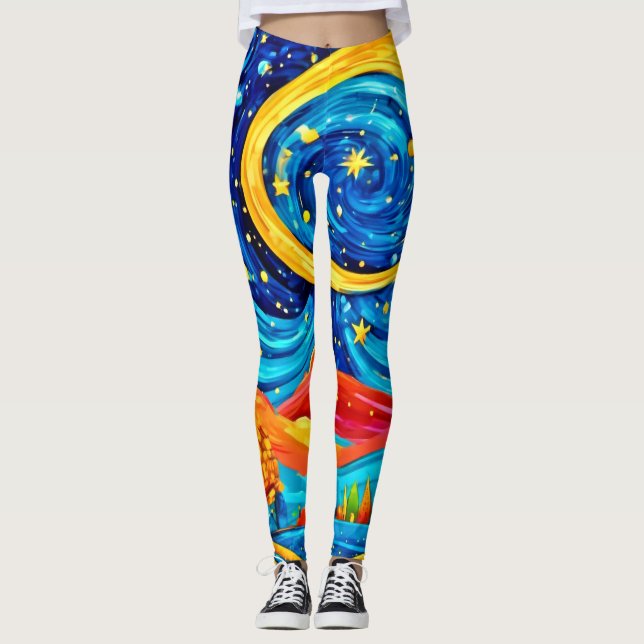 Vibrant Starry Night Stil Art Leggings (Framsida)