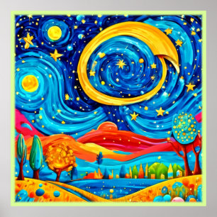 Vibrant Starry Night Stil Art Poster