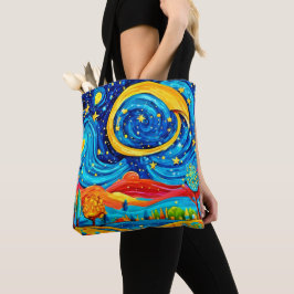 Vibrant Starry Night Stil Art Tygkasse