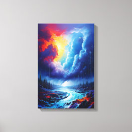 Vibrant Stormy Himmel Abstrakt River Ligcape Art Canvastryck