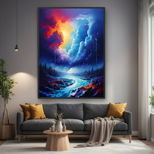 Vibrant Stormy Himmel Abstrakt River Ligcape Art Poster