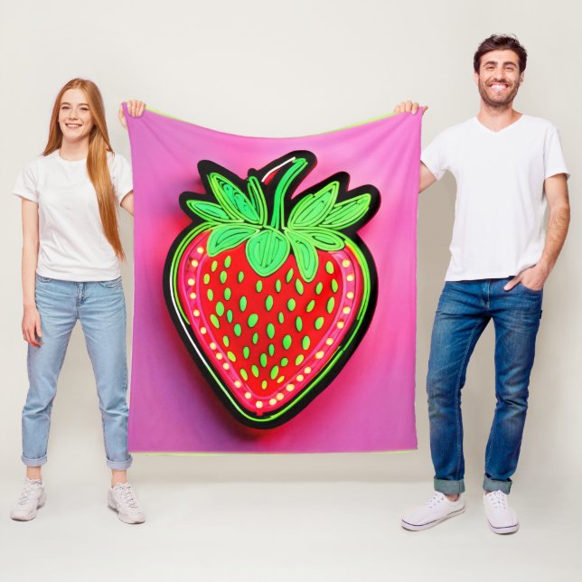 Vibrant Strawberry Neon-tecken Fleecefilt (På plats)