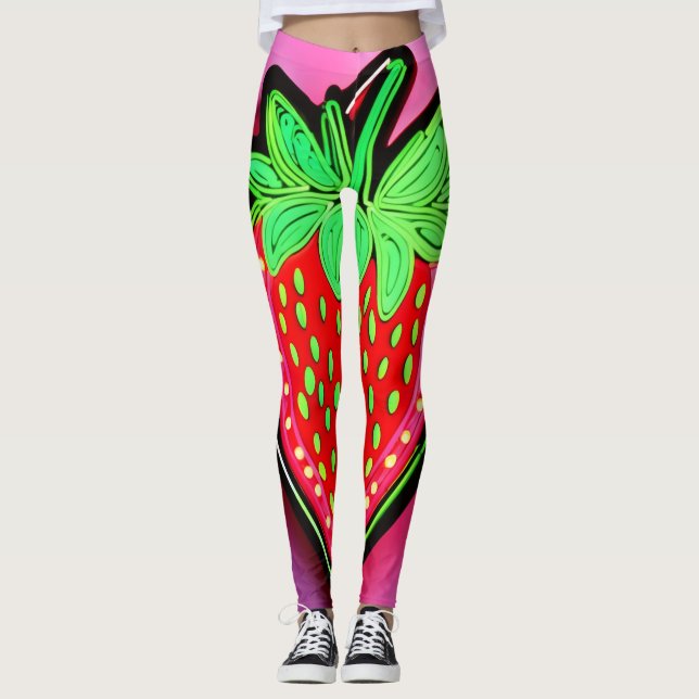 Vibrant Strawberry Neon-tecken Leggings (Framsida)